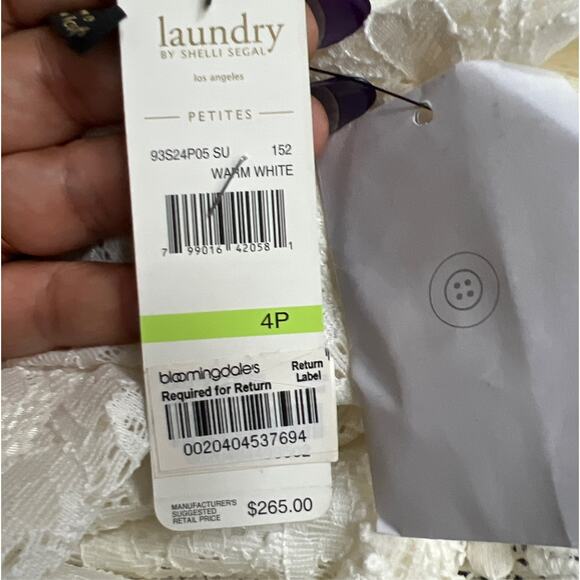 Laundry By Shelli Segal Jewel-Neck Lace 3/4 Sleeve Mini Dress White Size 4P $265 - Picture 12 of 12